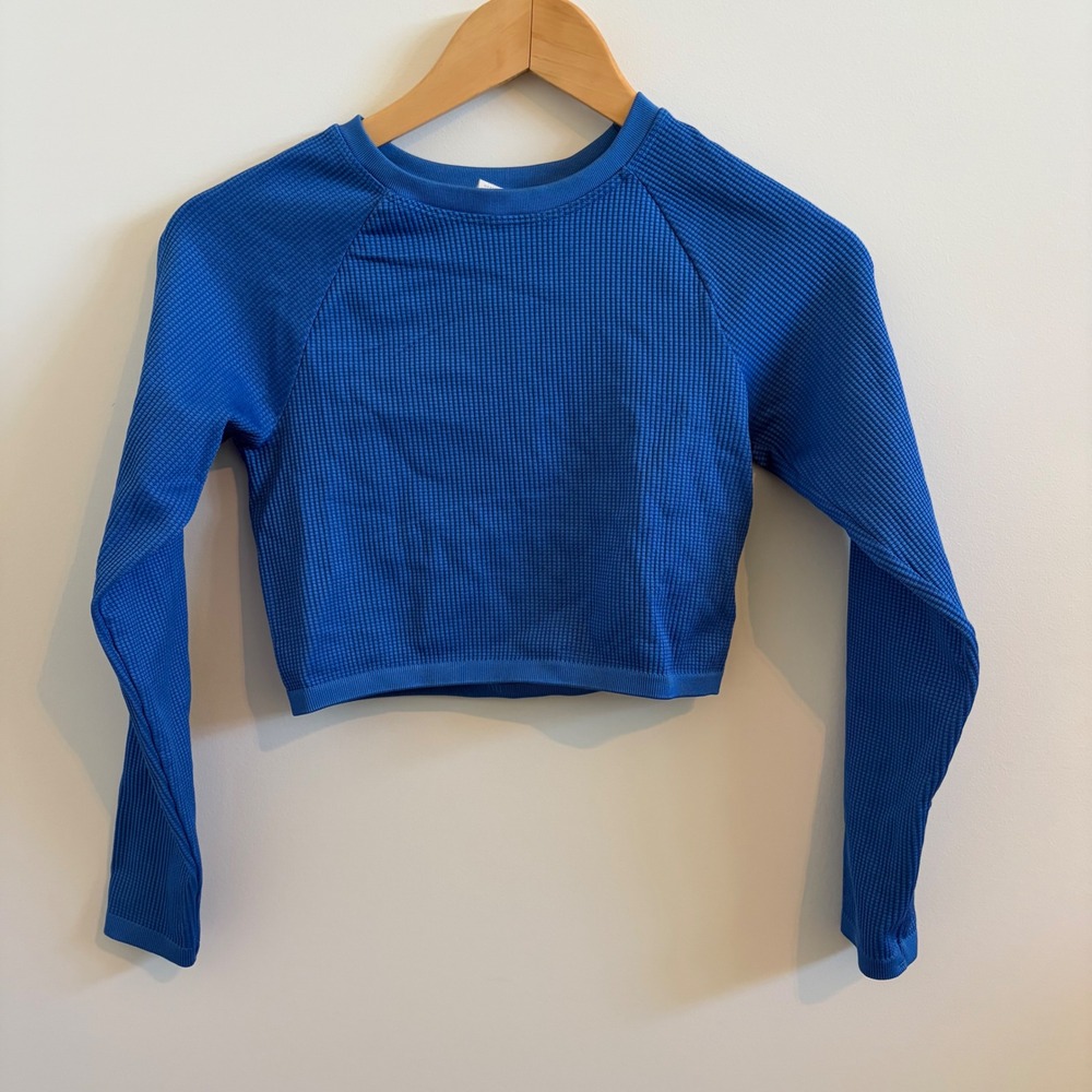 OFFLINE by Aerie Blue Waffle Knit Cropped Long Sleeve Active Top Medium
